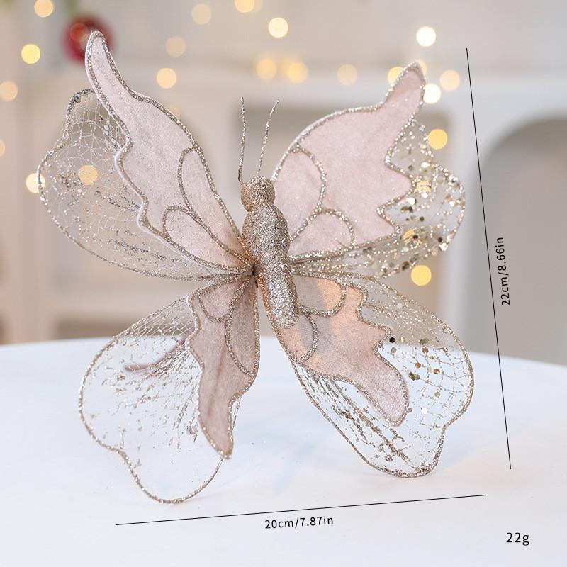 Christmas Butterfly Ornament Fabric Glitter Sequin Deco For Holiday Decor