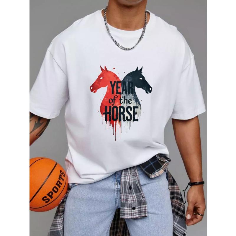 

Crewneck T Shirt White Year of The Horse Graphic Print for Casual Wear S