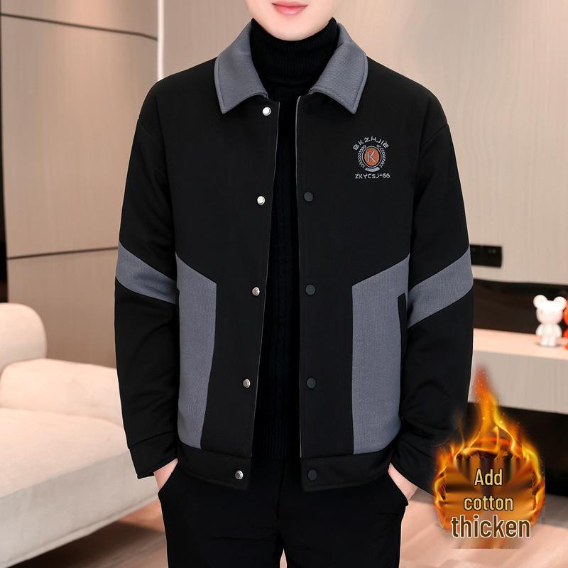 Men's Cotton-Padded Lapel Jacket - Thick, Warm, Casual Wear for Autumn and Winter