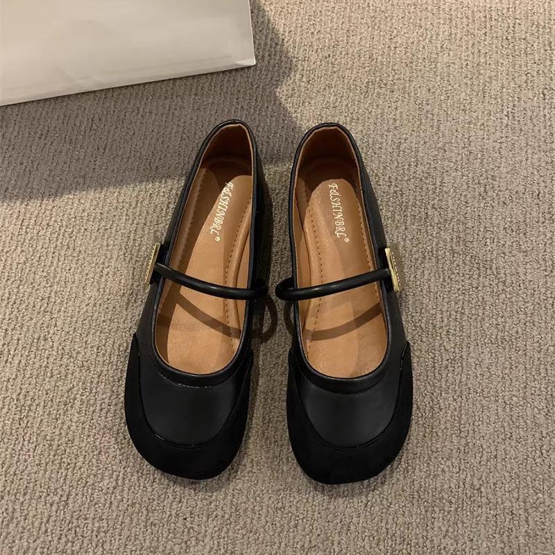 Fan Jieya rode Mary Jane schoenen damesschoenen 2025 lente en herfst nieuw ronde neus zachte zool één bandje met lage wreef Franse enkellaarsjes