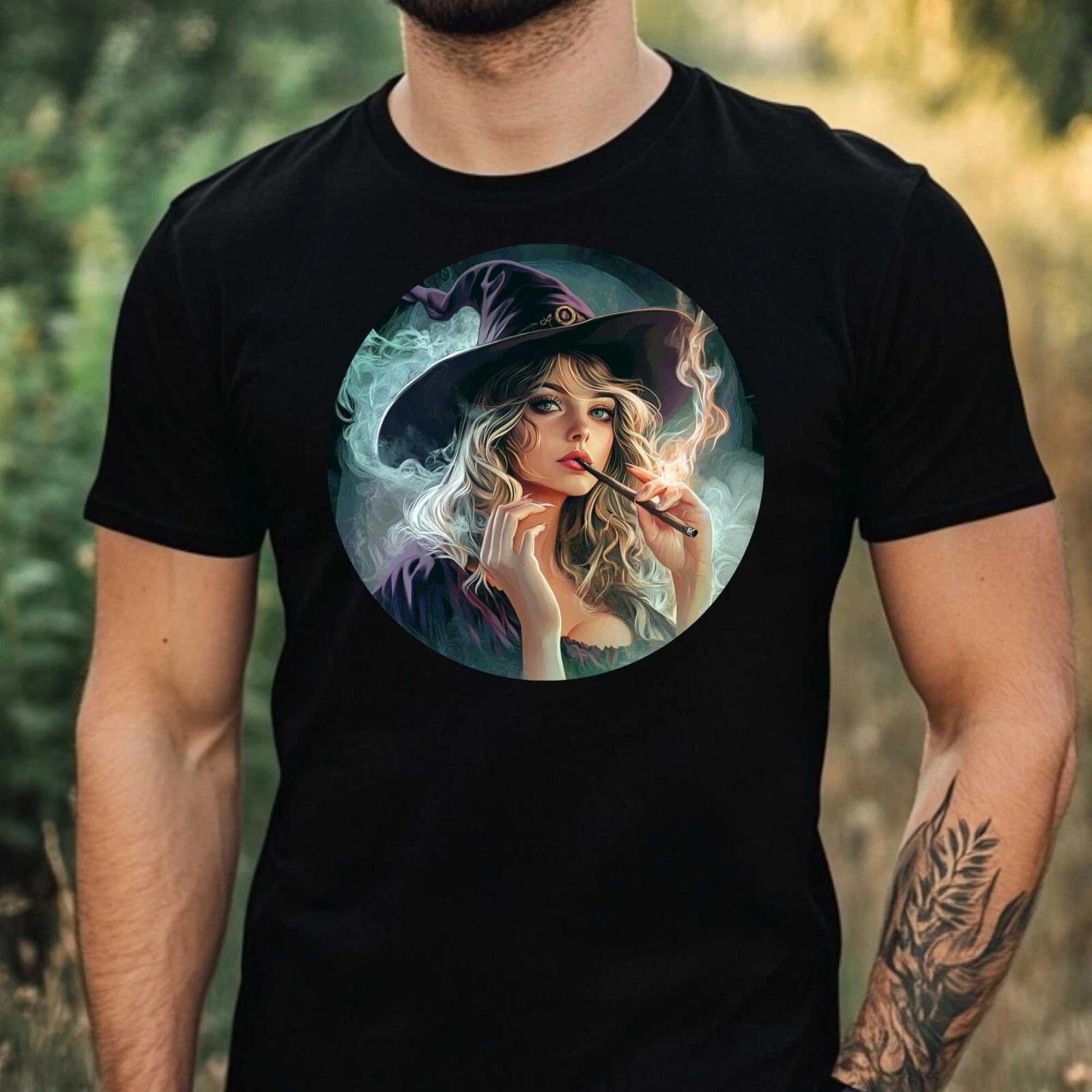 T-Shirt Herren Hexe Raucht Motiv Baumwolle Größe XS bis 5XL XL