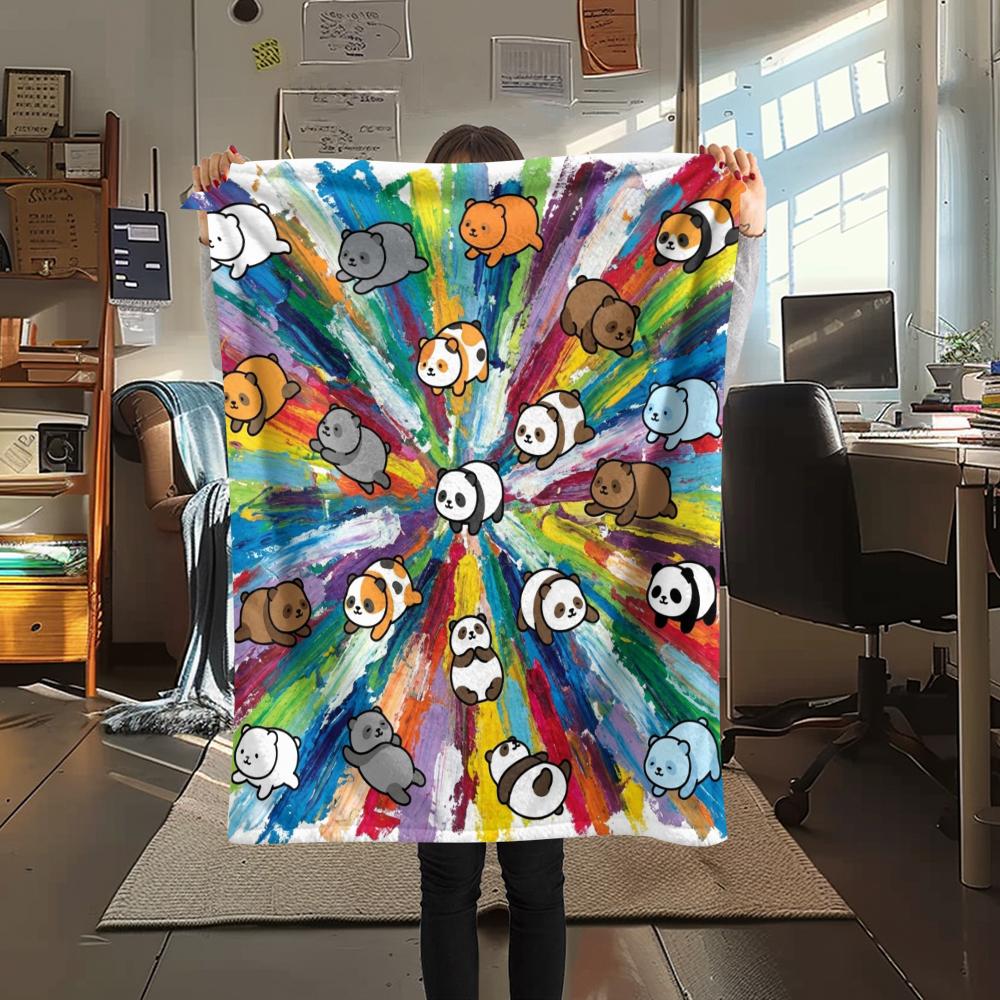 1Pc Cute Cartoon Print Flannel Blanket, High quality Comfortable for All Seasons, Home Decor, Warmth and Comfort, Perfect for Christmas Gifts W51