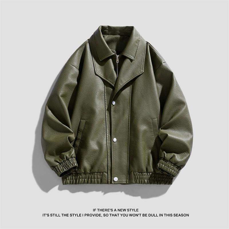Herren PU-Leder Bikerjacke Stehkragen Slim Fit Lässige Oberbekleidung