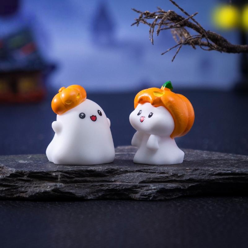 4/8 Stück Süße Kürbis Geist Dekoration Halloween Mikro-Landschaft Miniaturfiguren Harz Handwerk Mini Feengarten Ornamente