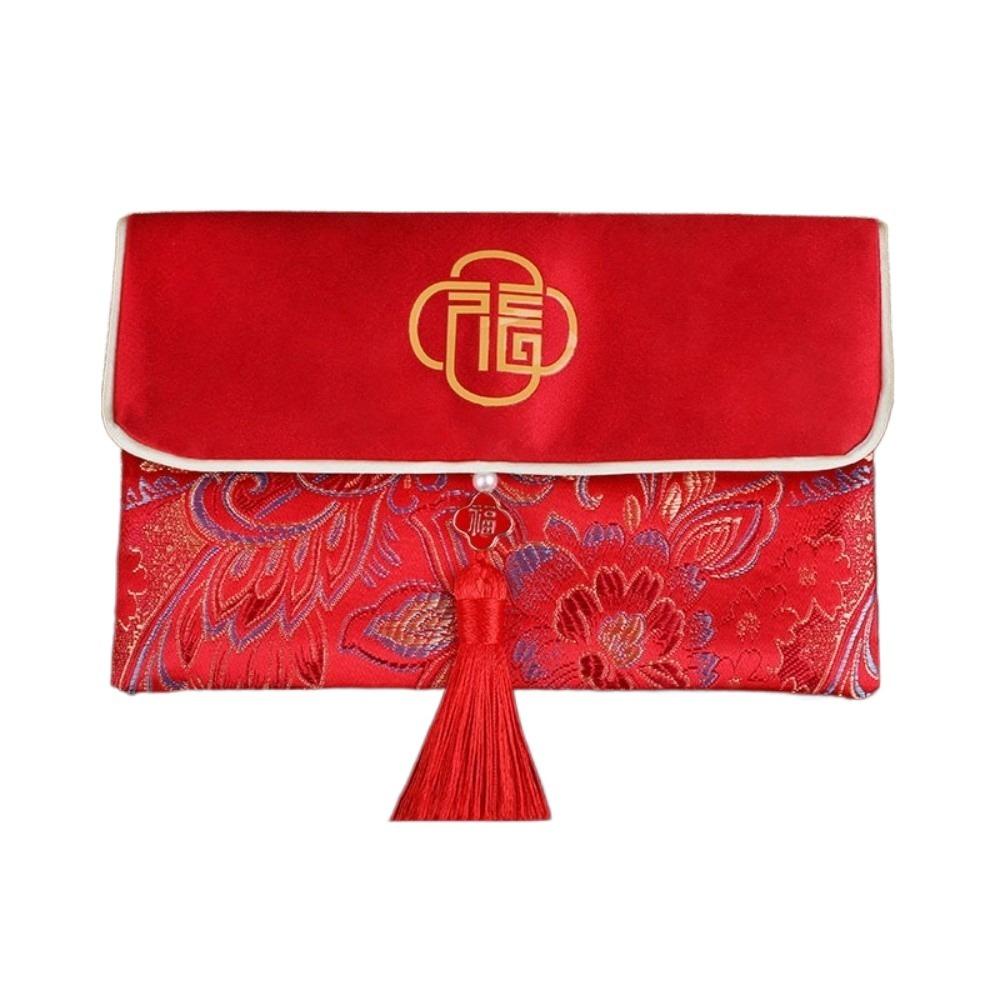 Embroidery Hongbao Blessing Words New Year Red Pockets Large Capacity Brocade Red Envelop  Wedding