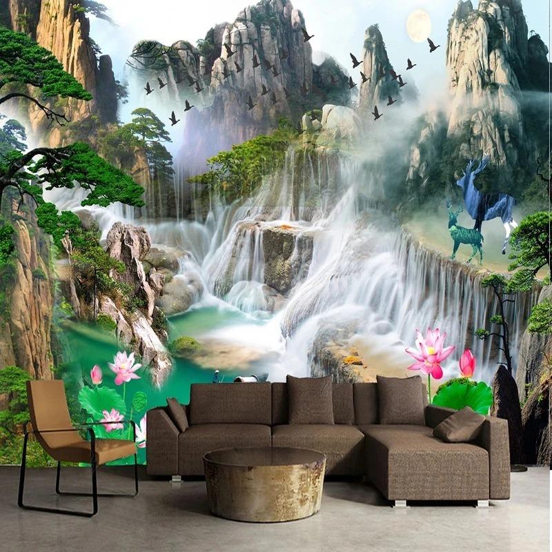 Modern Forest Waterfall Scenery Mural Sunrise Mountain 3d Photo Wallpaper Living Room Bedroom Study Decor Fresco
