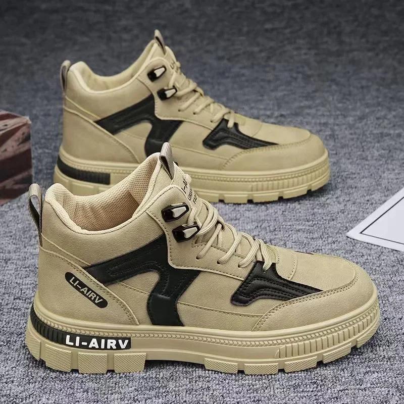 

Мужские ботинки осенние нескользящие мужские модные туфли дышащие высокие на шнуровке удобные рабочие ботинки на толстой платформе 44 хаки