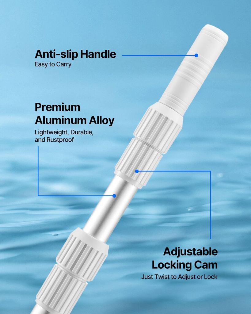 Pool Pole, 1 to 3.65 mm Telescoping Swimming Pool Cleaning Poles, Professional Adjustable Telescopic Pole with Extension Pole, Heavy Duty Cleaner