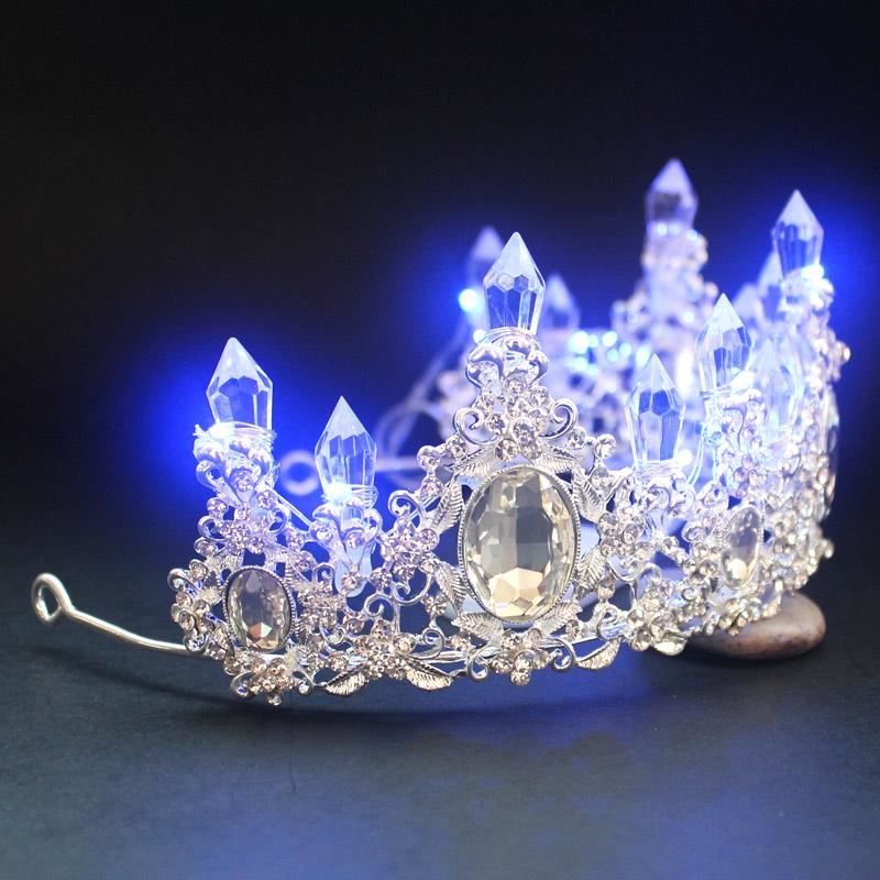 Braut Prinzessin Krone Diadem Leuchtender Strass LED-Licht Kopfschmuck Haaraccessoire für Hochzeit Cosplay Party Haarschmuck Schmuck