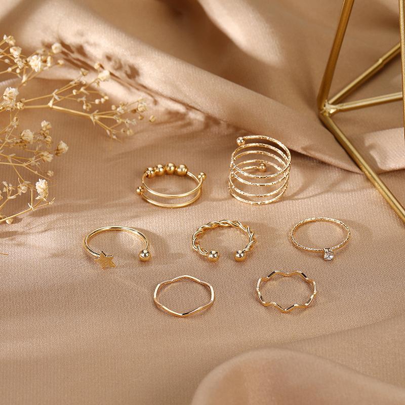 7Pcs/Set Bohemian Open Adjustable Ring Set Luxury Rings For Women Jewelry Ring Set Birthday Anniversary Gift