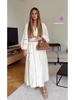 Women's European American Lace Trim V-Neck Long Sleeve Dress