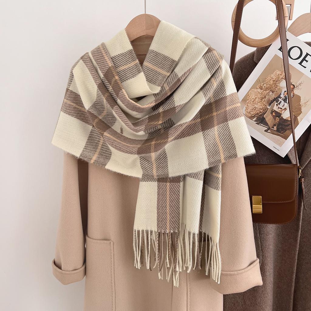 New Imitation Cashmere Plaid Scarf Female Winter Student Versatile Male Warm Couple High-end Scarf Birthday Gift