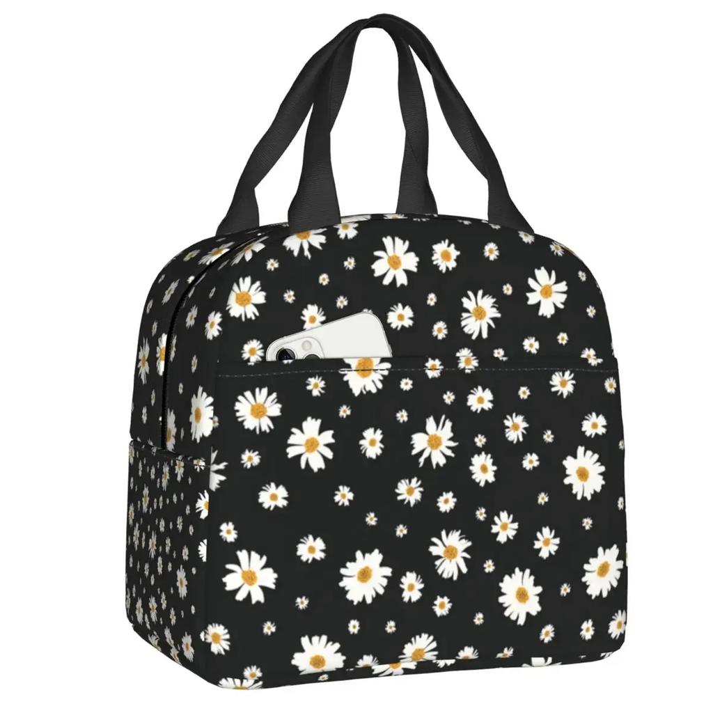 Beautiful Flower Daisy Lunch Bag Chamomile Floral Portable Cooler Thermal Insulated Bento Box For Women Children Food Picnic Bag