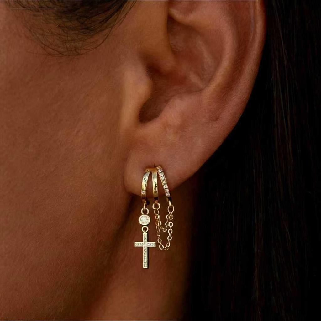 High-End Gold-Plated Brass Tassel Chain Ear Hoops for Women