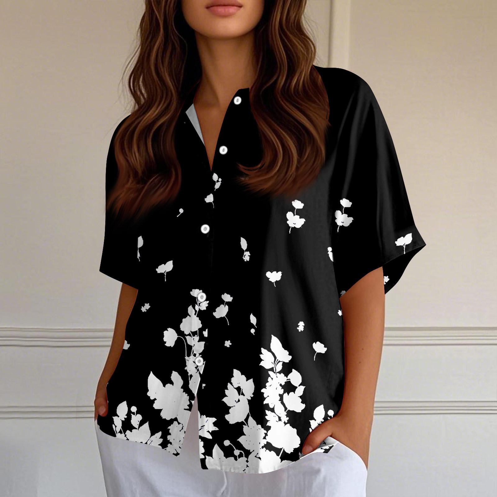 

Женские рубашки на пуговицах Льняные рубашки на пуговицах Рубашки с коротким рукавом для женщин Топы с коротким рукавом для женщин L чёрный