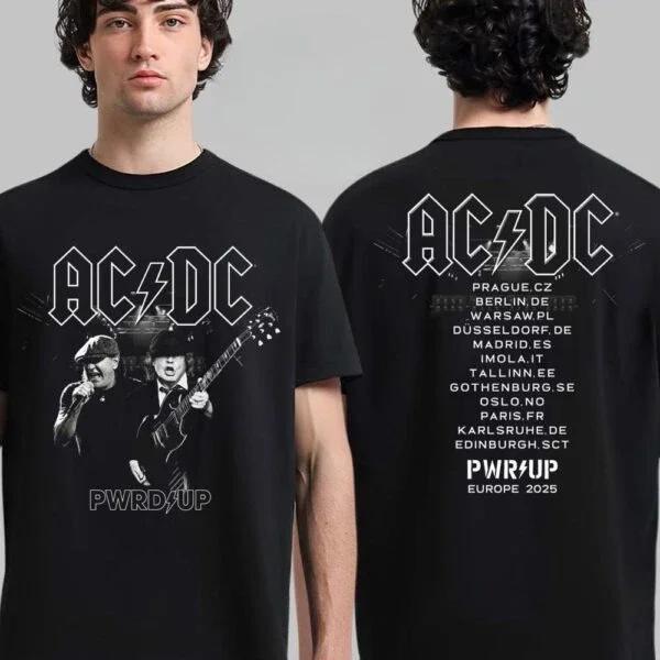

ACDC Back in Black Возвращение в Северную Америку Тур PWR UP 2025 Двусторонняя унисекс футболка Самый продаваемый и популярный стиль Инс Y2k Топы 2XL