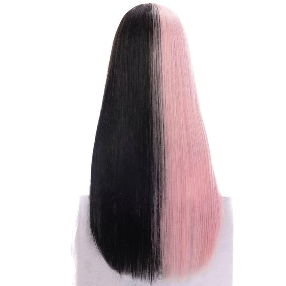 Goth Style Hair Synthetic Bangs Lolita Double Color Toupee Long Straight Hair Black&pink Wig
