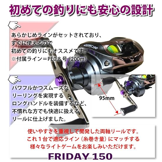 Ori Fishing Tackle Baitcasting Reel with PE Line Friday 150 (Pre-spooled with PE 0.8-200m) (ori-7819