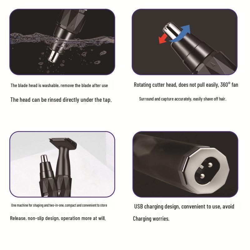 Men's USB Rechargeable Multifunction Nose & Eyebrow Trimmer Set