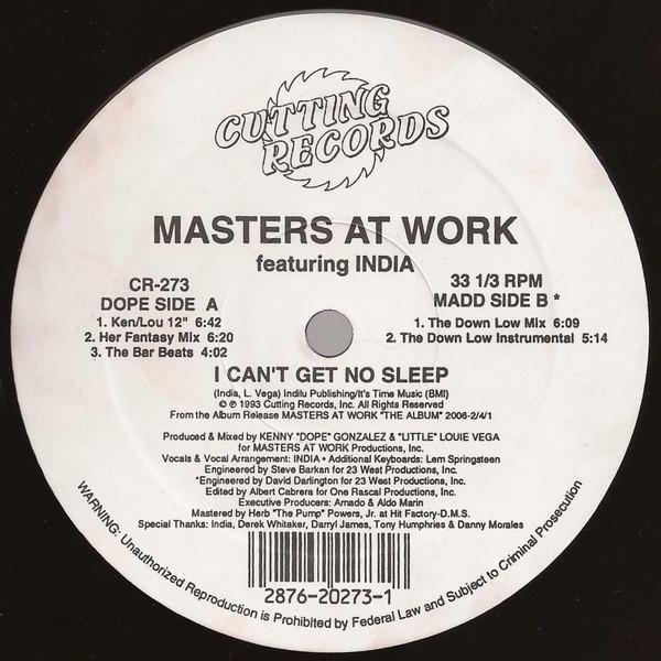 12inch Record MASTERS AT WORK, INDIA - I Can't Get No Sleep CR273 Cutting Records 1993 US Dance & Electronica Used