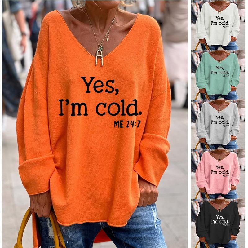 Women S Solid V Neck Long Sleeve Loose Casual Comfortable T Shirt