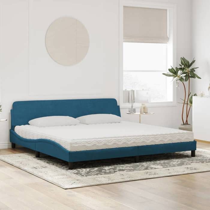 VidaXL Lit avec matelas bleu 200x200 cm velours 3208475