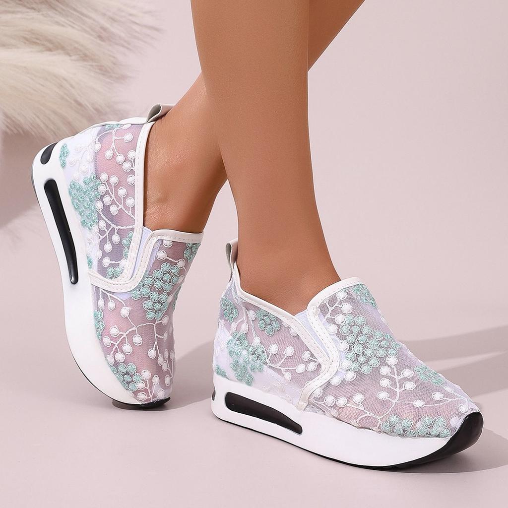 2025 spring and summer new women's fashion versatile height increase mesh breathable casual shoes support platform