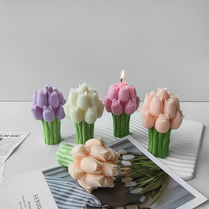 3D Lavender Tulip Bouquet Aroma Candle Silicone Mold DIY Valentine's Day Gifts Flower Ornaments Molds Handmade Soap Mould
