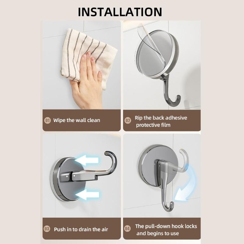 Easy Installs Suction Hook Holders ABS Not Drill Suction Hook Heavy Duty Adhesive Hook 57mm Diameter for Bathroom Kitchen