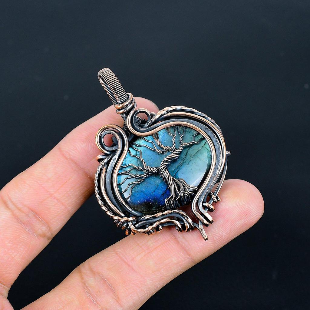 Labradorite 999 Copper Wire Wrapped Pendant, Handmade Gemstone Tree Of Life Pendant Jewelry, Gifts For Wife Brand New Pendant