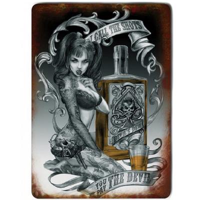 [Q9208] - Μαγνήτης μέταλλο ρετρό 'You pay the Devil' γοτθικό τατουάζ - 9x6. 5 εκ