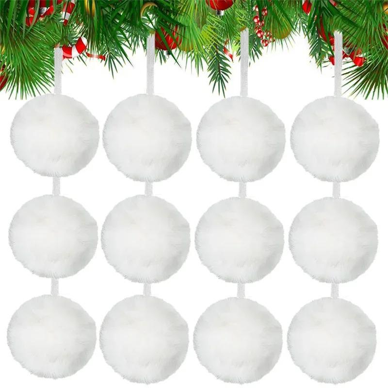 6cm Plush Christmas Ornament Ball - Faux Rabbit Fur with Hanging Rope for Festive Decor