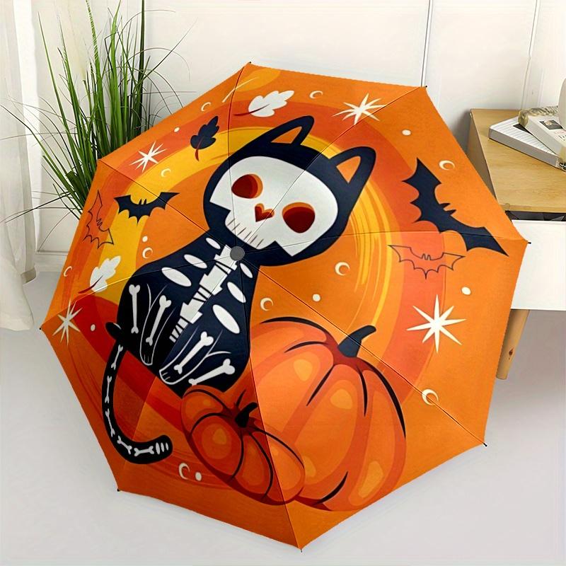 

1pc Cat Skull Halloween Elements Cartoon Umbrella, Portable 3-Fold Compact Umbrella, Suitable for Camping, Hiking and Travel, Ideal Easter Birthd