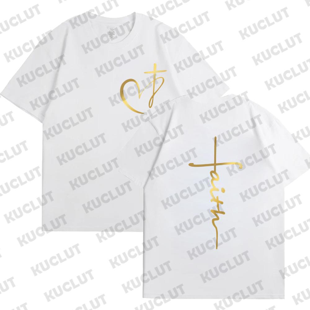 Women's Summer T-Shirt Heart Cross Shirt Fashion Print T-Shirt Women Brand Shirt Short Sleeve Top Faith Jesus Tee Shirt Clothing