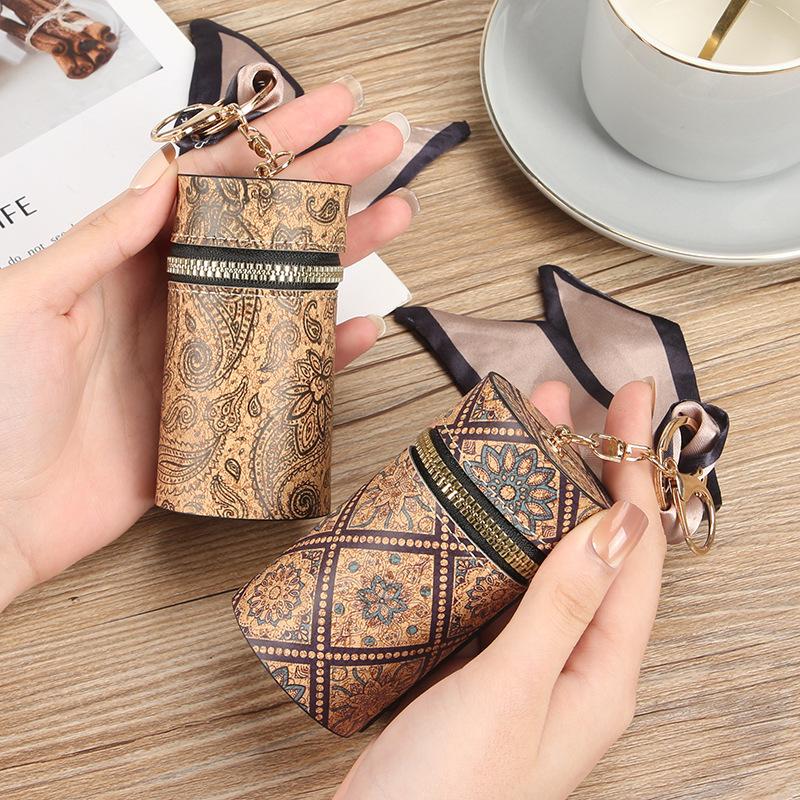 Vintage Mini Bucket Coin Purse Embroidery Lipstick Storage Bag Keychain Earphone Bag Small Bag Pendant  Accessories