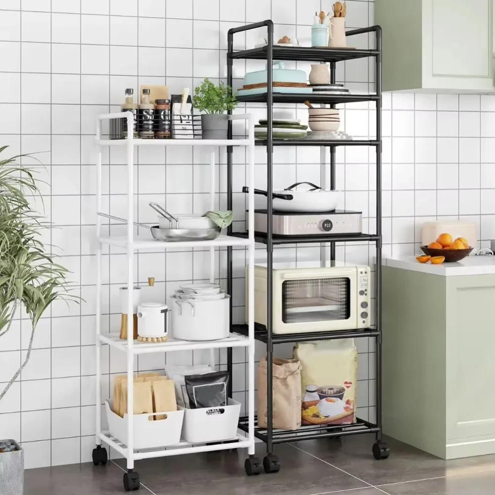 

Kitchen Storage Floor Standing Storage Rack Microwave Rack Multi Functional Movable Without Punching Holes Household Shelves