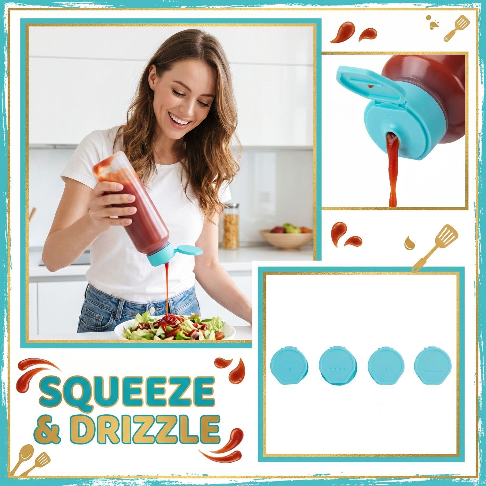 

Reusable Squeeze Bottle Lids for Kitchen Sauce Condiments Salad Dressing Ketchup Thousand Island Sauce Dispenser Cap Set One Size небо синє кольору
