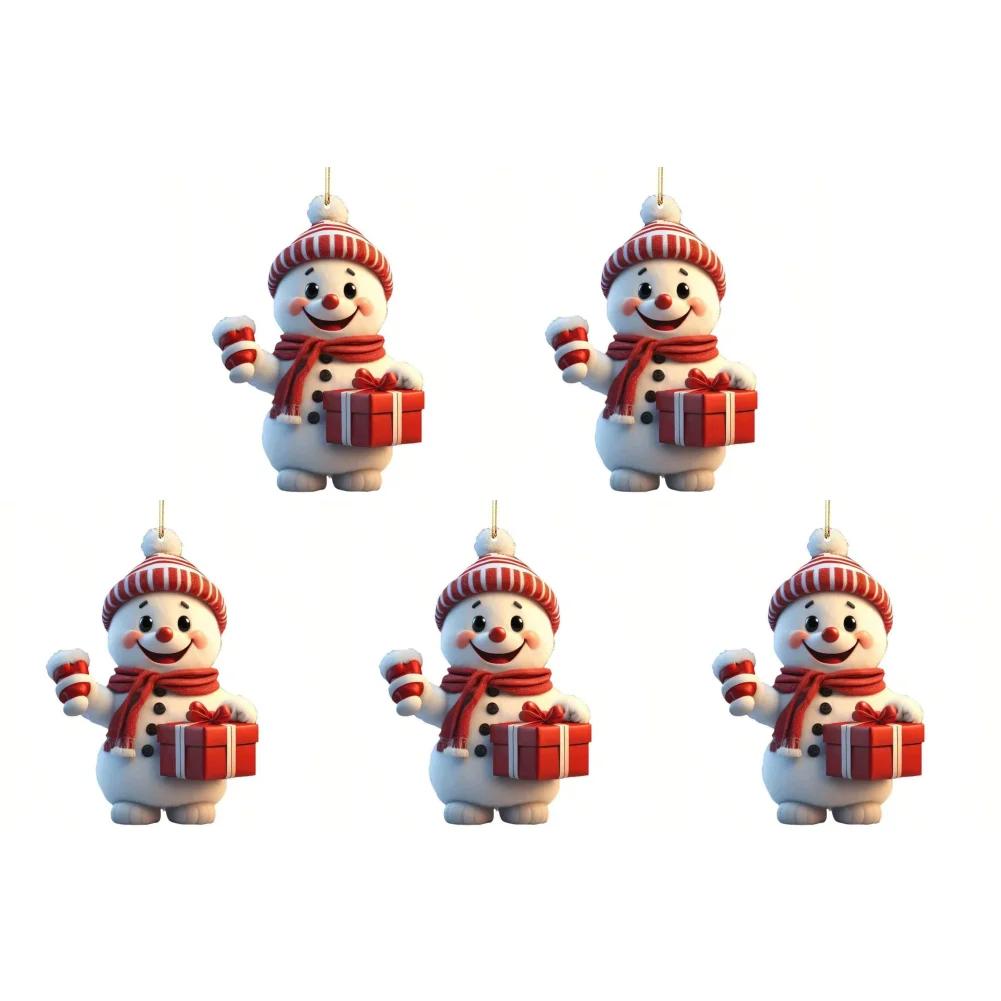 1-5PCS Snowman Christmas Tree Pendant 2D Acrylic Xmas Tree Decoration Cute Hanging Ornaments Decorative for Window Fireplace Car