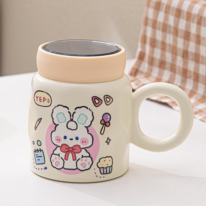 Medvěd Králík Zrcadlo Keramický Hrnček Vysoká Hodnota Krytý Hrnček na Kávu Vodu Ženský Dárek Snídaňový Hrnček na Mléko