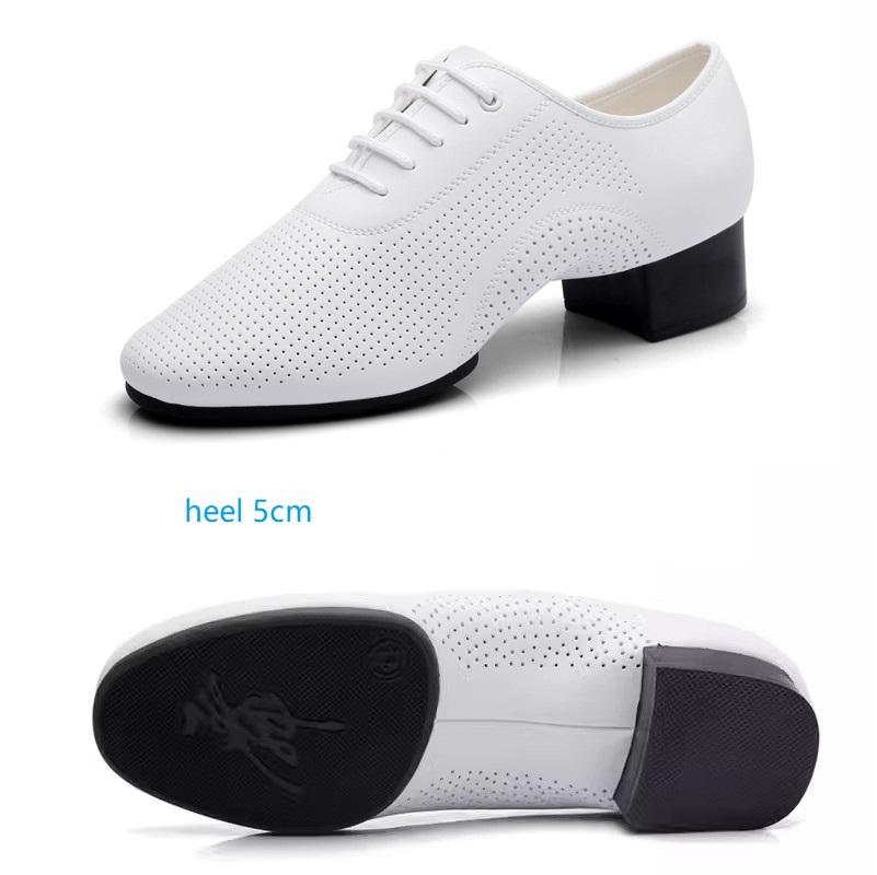 Scarpe da Uomo in Pelle Bianca Perforate Moderne per Ballo da Sala Fondo a Due Punti Scarpe da Ballo Latino Sneakers per Square Dance