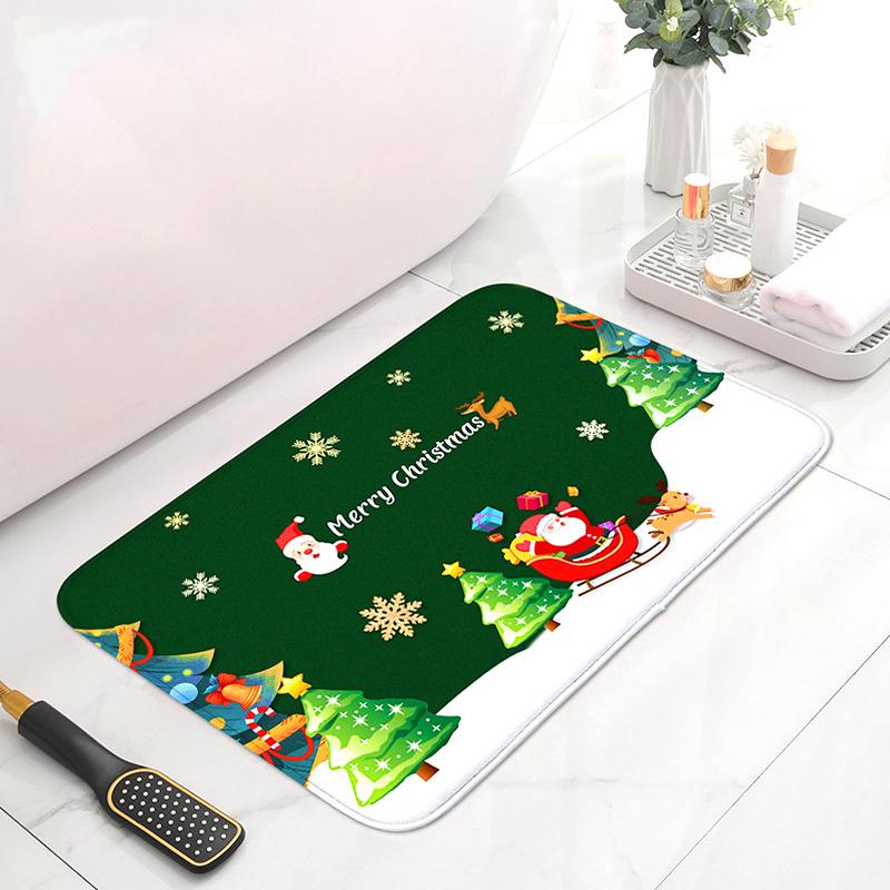 1ks Vánoční koberec Domácí Dekor Koupelnová předložka Absorpční vstupní Rohožka Protiskluzová Sněhová vločka Kuchyň Potištěný Santa Claus