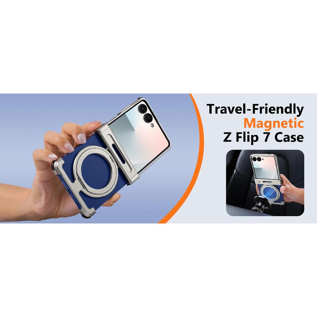 Oatsbasf Metal Phone Case for Samsung Galaxy Z Flip 7 with Stand 360°Rotation Magnetic Bumper Thin Shockproof Protective Cover