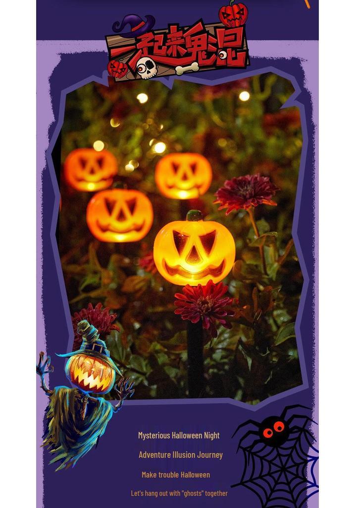 Solar Halloween Pumpkin Garden Stake Lights - Waterproof Outdoor Decorative String for Yard & Lawn