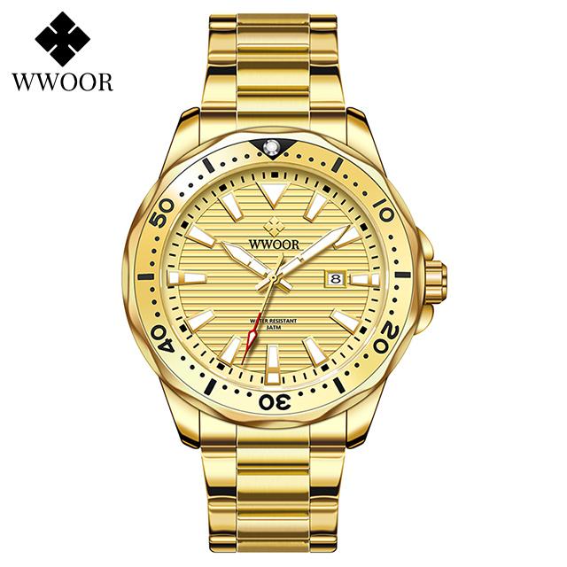 WWOOR Luxury Stainless Steel Men's Watches Sport Diving Quartz Clock Luminous Waterproof Military Wristwatch Relogio Masculino