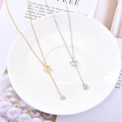Zircon Stars Alloy Necklace Hollow Elegant Clavicle Chain Simple Temperament Tassel Necklace Silver Color Jewelry For Women Gift