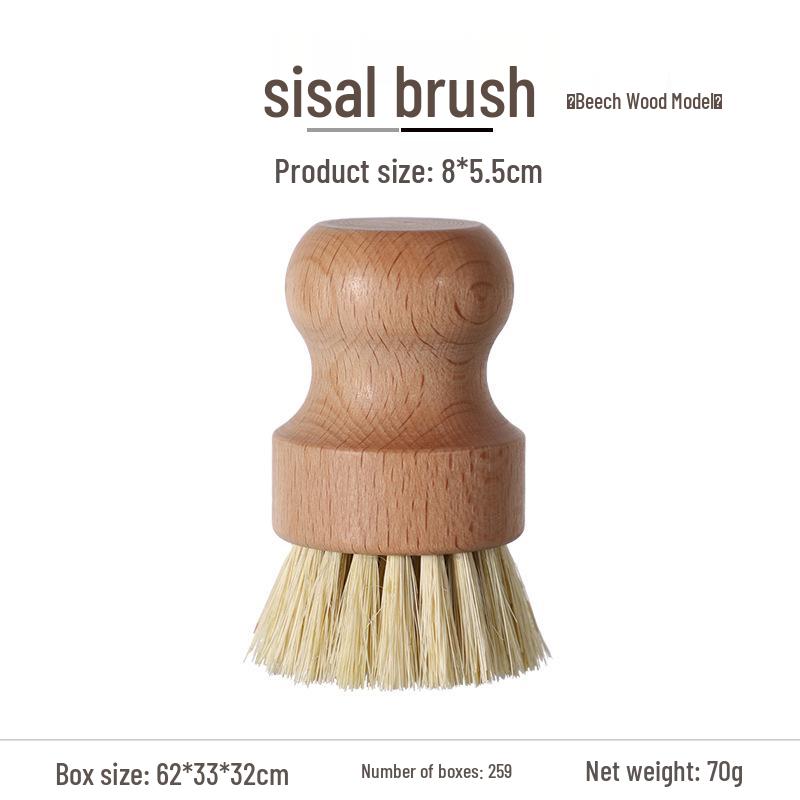 Sisal & Coconut Fiber Pot Brush with Short Wooden Handle for Eco-friendly Kitchen Cleaning