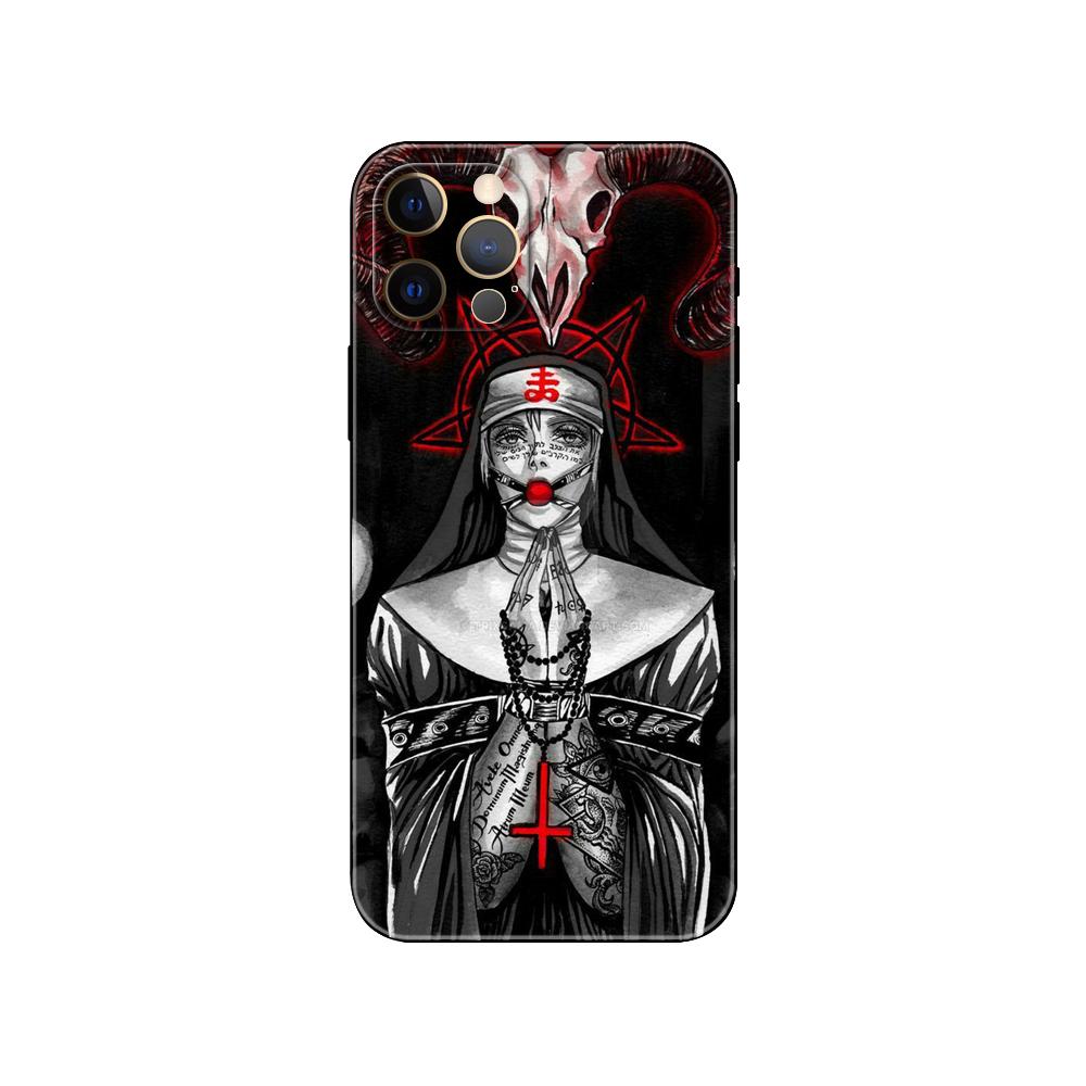 Black tpu case for iphone 5 5s se 2020 6 6s 7 8 plus x 10 XR XS 11 12 13 mini pro MAX back cover Pentagram 666 Demonic Satanic