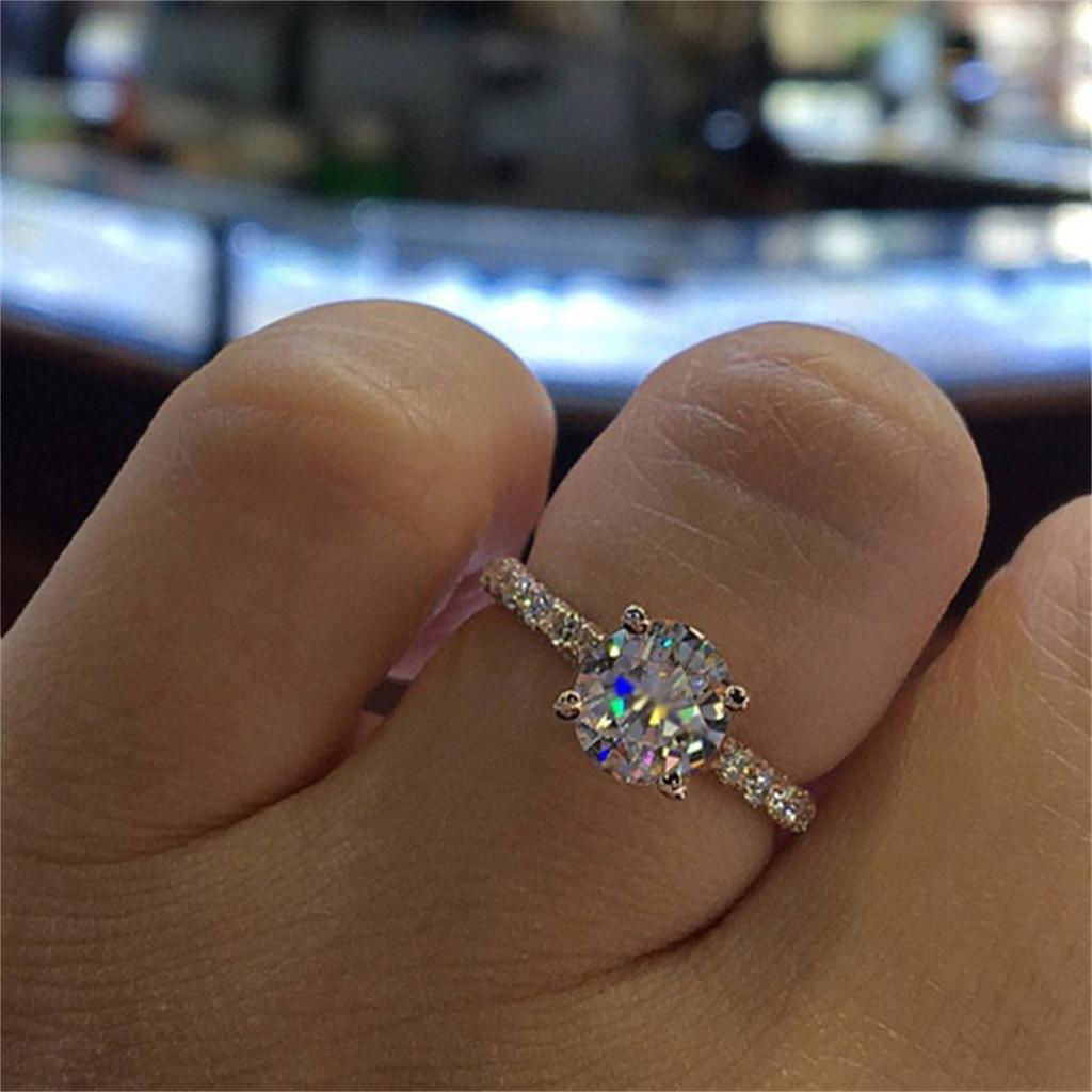 Exquisite White Zircon Stones Ring Fashion Silver Color Engagement Rings for Women Bridal Wedding Jewelry Anniversary Gifts