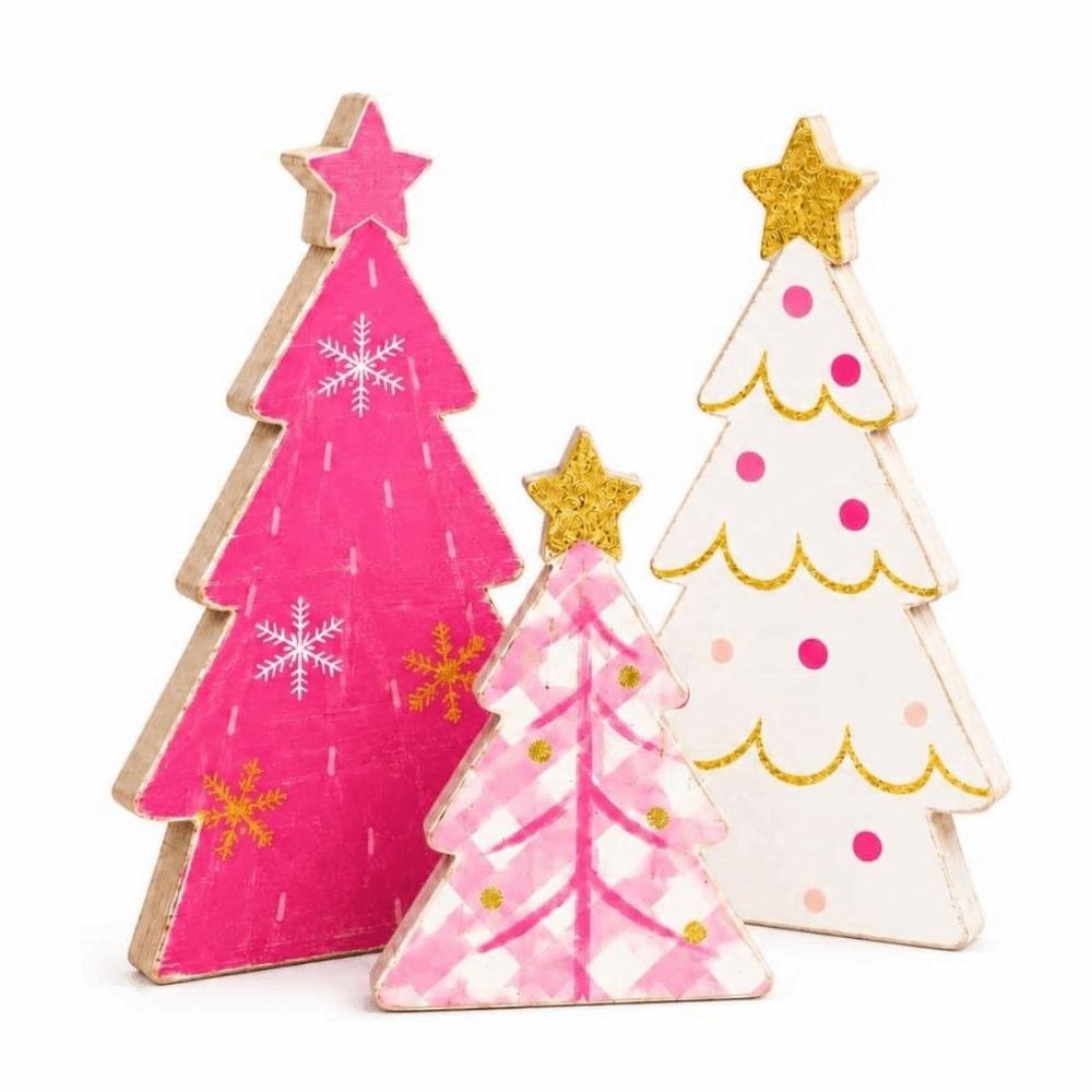 3/4/5pcs 2D Flat Wooden Christmas Tree Ornaments Tabletop Xmas Tree  Family Gathering