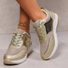 Women's Fashion Low Top Wedge Heel Casual Sports Shoes  Autumn Mesh Breathable Versatile Comfortable Lace Up Chunky Sneakers
